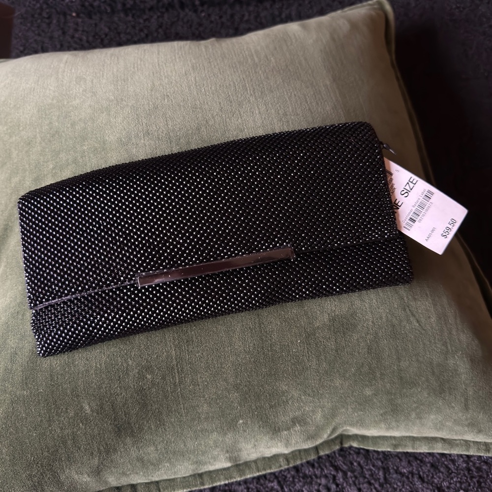 NEW WITH TAGS: INC International Concepts Black Shiny Mesh Clutch